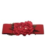 Cinturón elástico de color rojo, con adorno de flores a juego